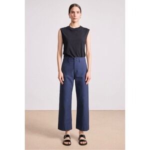Apiece Apart Merida Navy Blue Cotton Wide Leg Cropped Button Fly Pants Size 4